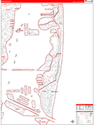 Miami Beach  Wall Map Red Line Style
